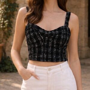 Japna Black and White Checkered Crop Top